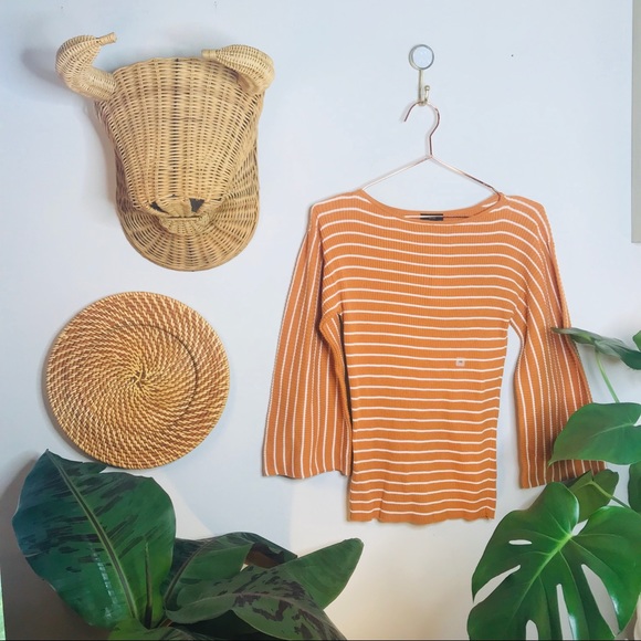 Ann Taylor Ribbed Orange White Bell Sleeve Blouse - Picture 3 of 8